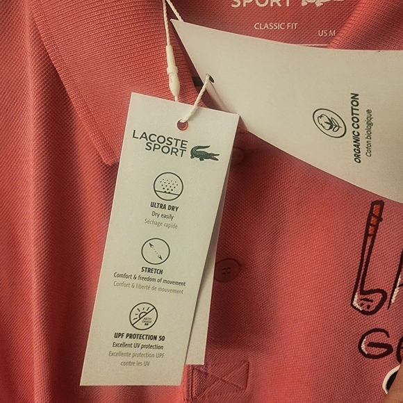 Lacoste Sport Pink Golf Polo Shirt Rubber Crocodile Mens Sz Medium - Picture 6 of 15